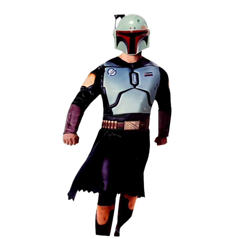 Mens Adult Star Wars Boba Fett Costume Sz M Muscle Chest jumpsuit Mask Halloween